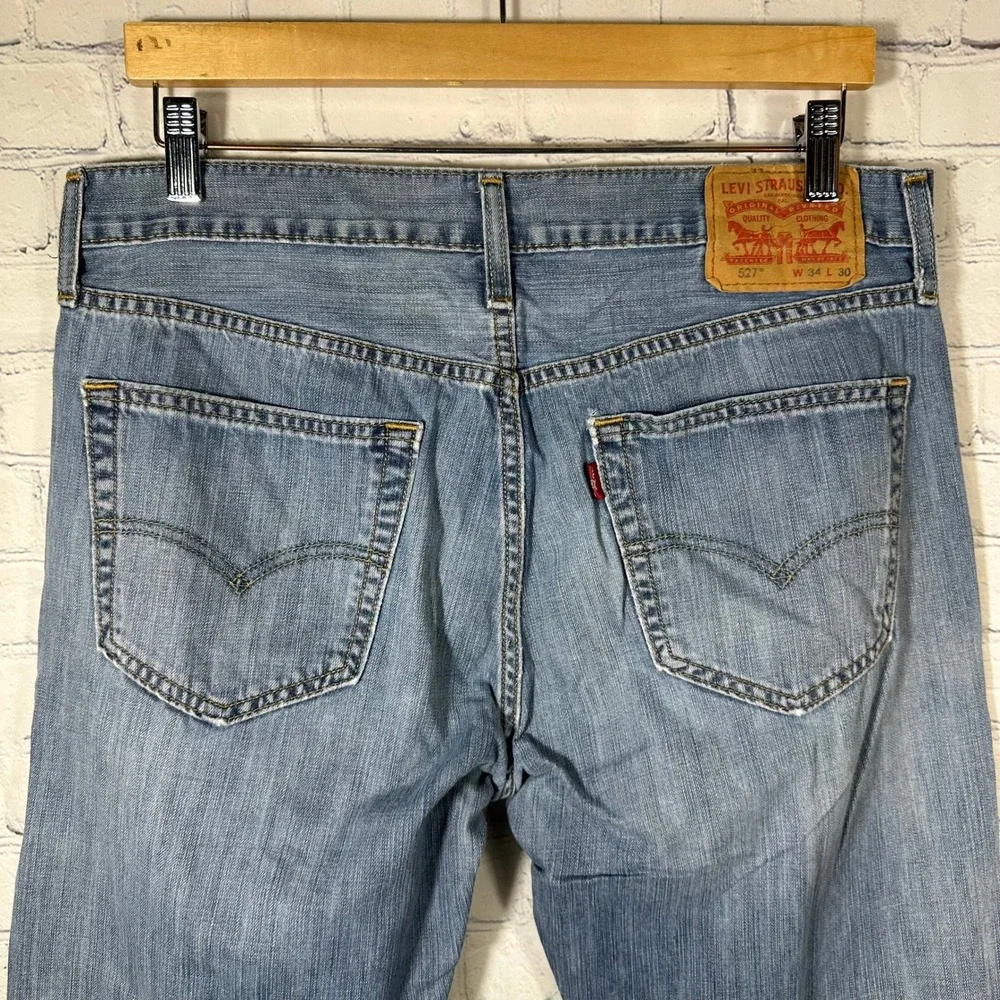 Levi Strauss 527 Bootcut Jeans Mens 34x30 Light Wash Distressed‎ Blue Denim